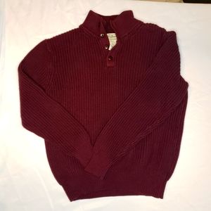 LL Bean Men's Henley 1/4 Quarter Button Sweater, Burgundy, Size Small Vintage
